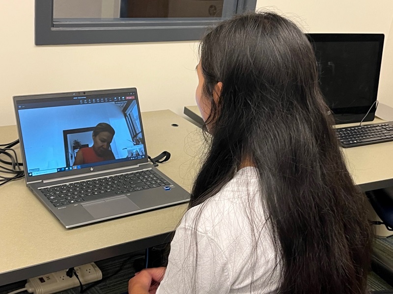 Student participating in a virtual mock interview